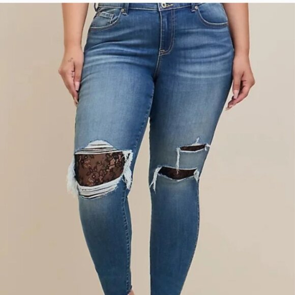 Torrid Deconstructed Jegging with Lace Underlay 22 RARE - Picture 1 of 12